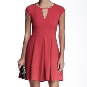 Halston Heritage Red Keyhole Neck Short-Sleeve A-Line Dress- Size 8